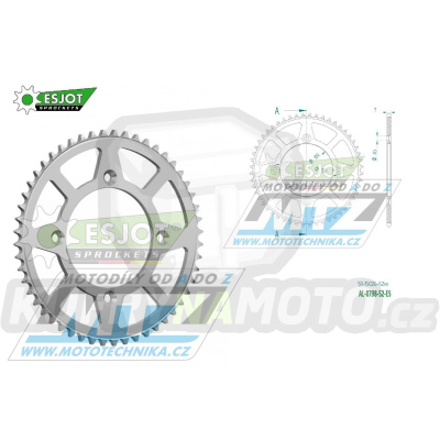 Rozeta řetězová (převodník) Dural 0798-52zubů ESJOT 51-15026-52 - barva stříbrná - Suzuki RM80 / 83-01 + RM85 / 02-20 + Yamaha YZ80 / 93-01 + YZ85 / 02-20 + Beta RR125 / 06-12