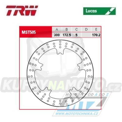 Kotouč brzdový TRW MST505 (300/172/5D) - Harley Davidson VRSCA+VRSCB+VRSCD+VRSCDX+VRSCR+VRSCAW+VRSCDX+VRSCF+VRSCX + FLHR+FLHRC+FLHT+FLHTC+FLHTCU+FLTRU+FLTRX+FLD+FLHR+FLHRC + FLHTC+FLHTCU+FLHTCUL+FLHTCUTG+FLHTK+FLHTKL+FLHX+FLHXS + další