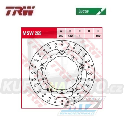 Kotouč brzdový plovoucí TRW MSW269 (267/132/6D) - kulatý design - Yamaha HW125 + X-Max125 + X-Max250 + X-Max300 + X-MAx400 + T-Max500 + T-Max530 + MBK YP125+YP400