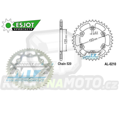 Rozeta řetězová (převodník) Dural 0210-50zubů ESJOT 53-32045-50 - barva stříbrná - Honda CR125+CR250+CR500 + CRF250R+CRF250X+CRF450R+CRF450X+CRF450RX+CRF450L + CRM250+CRF150F + CRF230F / 03-21 + XR250S+XL250S+XL250 + XR250R+XR400R / 96-04 + XR650R /