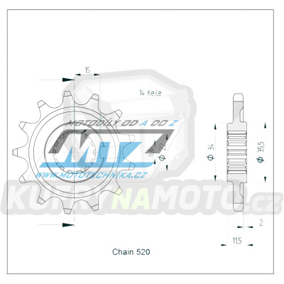 Kolečko řetězové (pastorek) 95-SHE3-13zubů MTZ - Sherco SE250+SE300 / 14-20 + SE450F+SE500F / 04-22