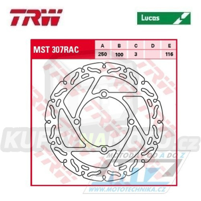 Kotouč brzdový TRW MST307RAC (250/100/4D) - Kawasaki KX125 / 03-05+KX250 / 03-05+KXF250 / 04-05+KDX125 / 90-99+KDX200 / 95-06+KDX220R / 97-05+KLX250 / 06-10 + Suzuki RMZ250 / 04-06