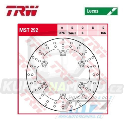 Kotouč brzdový TRW MST292 (276/144/6D) - Honda FJS400Silverwing / 09-16 + FJS600 / 03-16 + NT700Deauville / 06-09