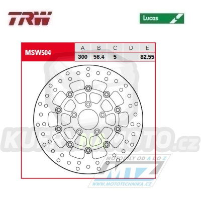 Kotouč brzdový plovoucí TRW MSW504 (300/56,4/5D) - kulatý design - Harley Davidson XL883+XL1200+FLHR+FLHRC+FLHTC+FLHTCU + FLHX+FLTR+FLTRU+FLTRX+FLD+FLHTCUTG+FLHTK+FLHTKL+FLHX+FLHXS+FLHXXX+FLRT a další ...