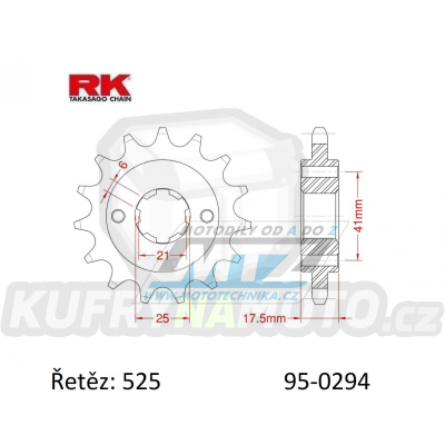 Kolečko řetězové (pastorek) 0294-15zubů RK - Honda CBR400FE + VF400FC + VF400F2E + XL400 V Transalp + NV600CJ Steed + VT600CJ Chopper