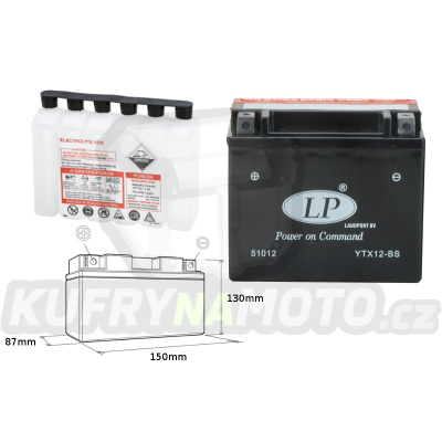 LANDPORT baterie YTX12-BS 12V 10AH 152X88X131 (GTX12BS) bezúdržbový (elektrolyt přibalen)