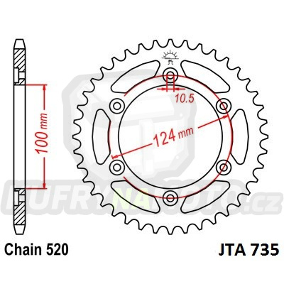 Hliníková řetězová rozeta JT JTA 735-37 37 zubů, 520