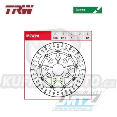 Kotouč brzdový plovoucí TRW MSW291 (330/72,2/5D) - kulatý design - Ducati Scrambler800