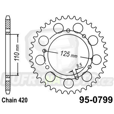 Rozeta ocelová (převodník) 0799-52zubů MTZ - Suzuki RMX50 / 97-99