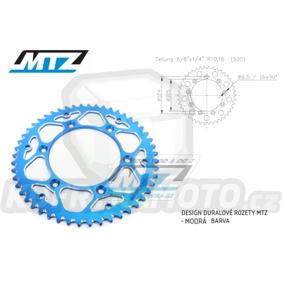 Rozeta řetězová (převodník) Dural TM-50zubů MTZ modrá - TM MX125+MX144+MX250+MX250F+MX450F+MX530F / 92-22 + EN125+EN144+EN250+EN300+EN250F+EN300F+EN450F+EN530F / 92-22 + MX80