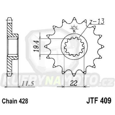 Řetězové kolečko JT JTF 409-16 16 zubů, 428