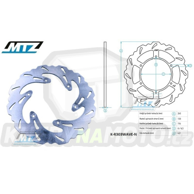 Kotouč brzdový MTZ nerezový - zubatý desing Wave - Yamaha YZ125 / 02-18 + YZ250 / 02-18 + YZ250X / 16-18 + YZF250 / 02-18 + YZF250X / 15-18 + YZF426 / 02 + YZF450 / 03-17 + YZF450X / 16-19 + WRF250 / 02-18 + WR250R / 08-20 + WRF426 / 02