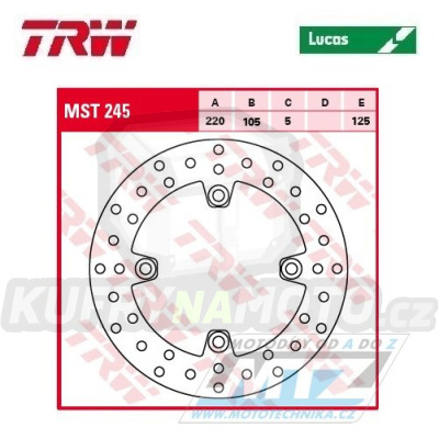 Kotouč brzdový TRW MST245 (220/105/4D) - Honda FES+CBR+XL125V Varadero + SL+CRF+CRM+CB250F+VTR + XR+CB400F+TRX+CB + Triumph Daytona+SpeedFour+ TT600+StreetTriple