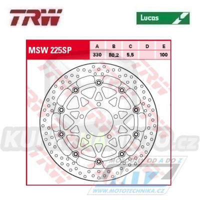 Kotouč brzdový plovoucí TRW MSW225SP (330/80/5D) - kulatý design - Kawasaki ZX10R Ninja / 16-