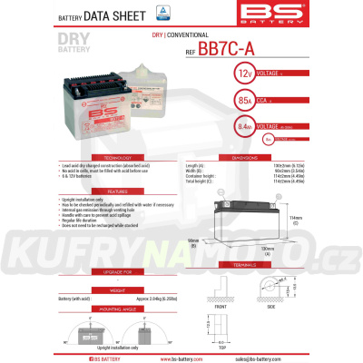 BS baterie moto BB7C-A (YB7C-A) 130X90X114 s elektrolytem v balení - konvenční (85A) (6)