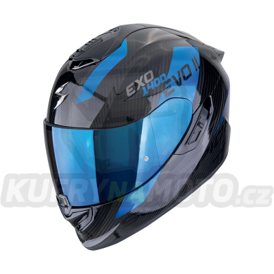Moto přilba SCORPION EXO-1400 EVO II CARBON AIR PLATTED černo/modrá