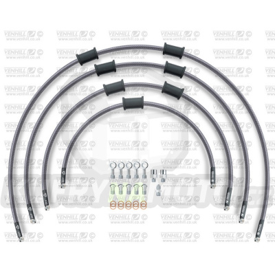 STANDARD Hadice přední brzdy sada Venhill POWERHOSEPLUS SUZ-5004F (4 hadice v sadě) Průhledné hadice, chromové koncovky