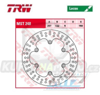 Kotouč brzdový TRW MST248 (267/132/6D) - Yamaha SR125+RD+SR400+XP500+XJ600+SRX600+YX600+XJ650 + FZ750+FZR750+FZX750+XJ750+XV750 Virago + TDM900+XJ900+FZR1000+FZS1000 Fazer+XV1000 Virago+XV1100 Virago + BT1100+XJR1200+XJR1300+XVS1300+MT-01