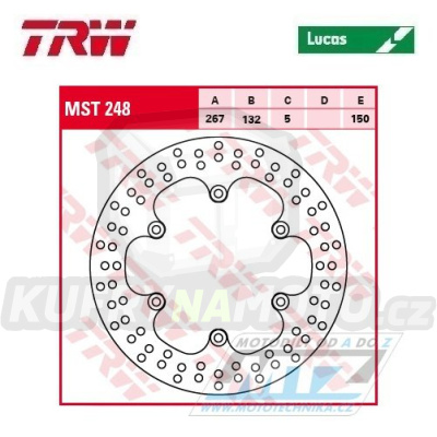 Kotouč brzdový TRW MST248 (267/132/6D) - Yamaha SR125+RD+SR400+XP500+XJ600+SRX600+YX600+XJ650 + FZ750+FZR750+FZX750+XJ750+XV750 Virago + TDM900+XJ900+FZR1000+FZS1000 Fazer+XV1000 Virago+XV1100 Virago + BT1100+XJR1200+XJR1300+XVS1300+MT-01