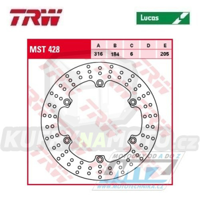 Kotouč brzdový TRW MST428 (316/184/6D) - ST1100Pan European / 90-95 + CTX1300 / 14-16 + STX1300Pan European / 02-16 + GL1500 Goldwing / 90-00 + GL1500C Valkyrie