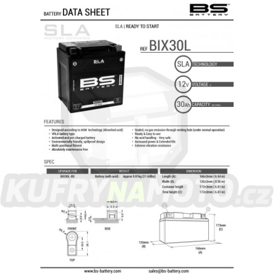 Baterie BS-Battery BTX30L YTX30L-700.300631- výprodej Továrně aktivovaná motocyklová baterie BIX30L (FA) (YIX30L (FA)) SLA