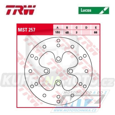 Kotouč brzdový TRW MST257 (180/48/4D) - MBK CW50 / 95-04 + Yamaha CW50 / 91-99 + YFM400Kodiak / 00-02