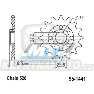 Kolečko řetězové (pastorek) 1441-15zubů MTZ - Suzuki RMZ450 / 05-12 + RMX450Z / 10-19