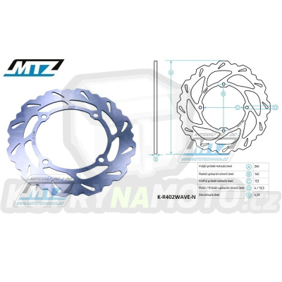 Kotouč brzdový MTZ nerezový - zubatý desing Wave - Suzuki RMZ250 / 07-24 + RMZ450 / 05-24 + RMX450Z / 10-19 + Honda CR125 / 98-01+CR250 / 97-01