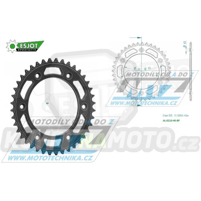 Rozeta řetězová (převodník) Dural 0210-40zubů ESJOT 51-32045-40BP - barva černá elox - Honda CR125+CR250+CR500 + CRF250R+CRF250X+CRF450R+CRF450X+CRF450RX+CRF450L + CRM250+CRF150F + CRF230F / 03-21 + XR250S+XL250S+XL250 + XR250R+XR400R / 96-04 + XR650