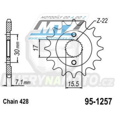 Kolečko řetězové (pastorek) 1257-14zubů MTZ - Honda CR80RG + CR80R + CR80R2 Expert + CR85RB Expert