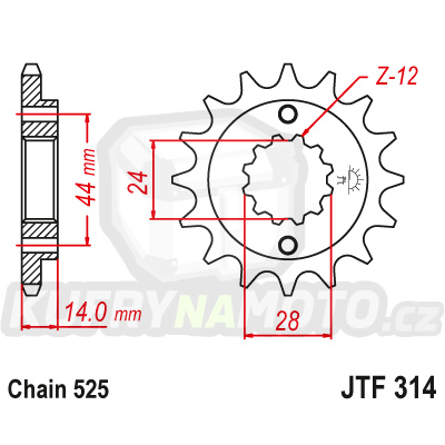 Řetězové kolečko JT JTF 314-16RB 16 zubů, 525 pogumované