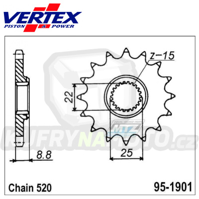 Kolečko řetězové (pastorek) 1901-11zubů Vertex 891-1248KC11 - KTM 125+150+200+250+300+360+380SX+EXC + 250+350+400+450+500+520+525+530SXF+EXCF + SMR+Freeride + Husaberg TE+FE + Husqvarna TC+TE+FC+FE + Gas-Gas MC+MCF+EC+ECF + Beta RR + Maico+Polaris