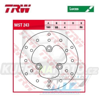 Kotouč brzdový TRW MST243 (190/58/3D) - Adly RS+SS+TB + CPI Aragon+Baby+Hussar+Mars+Oliver+Popcorn + Daelim Besbi+Hunter+Predator+ST50Paddock+Predator + Generic Cracker+Ideo+Sirion+XOR+XOR2 + Honda NH50+SGX50+SJ+SCV110Lead+CH125 +  MBK CW50+EW50+YQ50