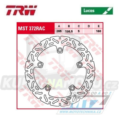 Kotouč brzdový TRW MST372RAC (265/136/5D) - zubatý desing - BMW F650+F700+F800 + K1200R+K1200S+K1300R+K1300S + R1200R+R1200S+R1200GS+R1200GS Adventure+R1200 HP2+R1200 Nine+S1000XR + Husqvarna Nuda 900