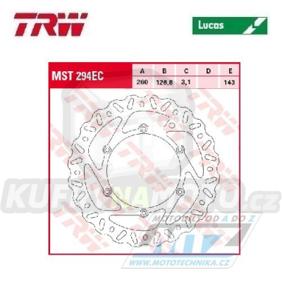 Kotouč brzdový TRW MST294EC (260/127/6D) - Beta RR125+RR200+RR250 + RR300+Xtrainer300+RR350+RR390+RR400+RR430 + RR450+RR480+RR498