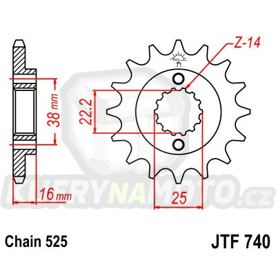 Řetězové kolečko JT JTF 740-16 16 zubů, 525