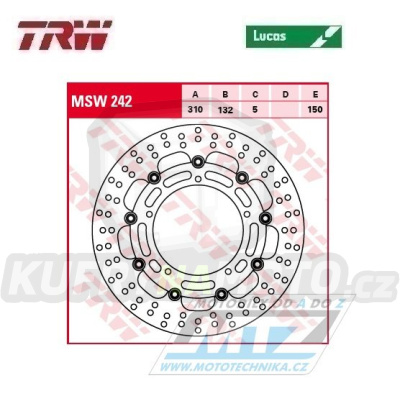 Kotouč brzdový plovoucí TRW MSW242 (310/132/5D) - kulatý design - Yamaha YZF R6+FZ8N+FZ8S + YZF R1 + XT1200