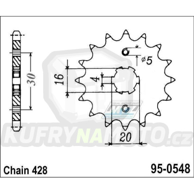 Kolečko řetězové (pastorek) 0548-14zubů MTZ - Yamaha TTR125 + SR125 + XT125 + YBR125 + YFM125R + Motor Hispania 125