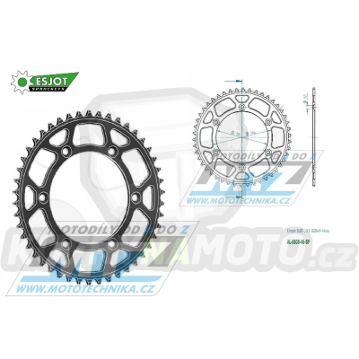 Rozeta řetězová (převodník) Dural 0808-46zubů ESJOT 51-32041-46BP - barva černá elox - Suzuki RM125 / 80-11+RM250 / 82-12+RMX250 / 89-00+RMZ250 / 07-20+RMZ450 / 05-20+RMX450Z / 10-19+DRZ250 / 01-07+DR350 / 96-99+DRZ400S / 00-20+DRZ400E / 00-07 + Kawa