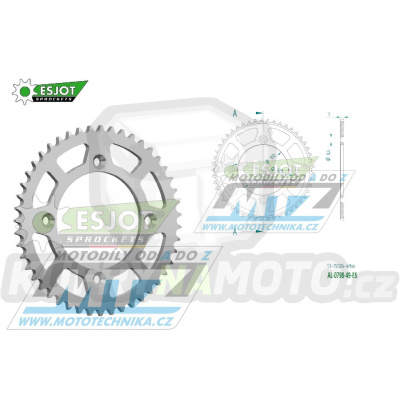 Rozeta řetězová (převodník) Dural 0798-49zubů ESJOT 51-15026-49 - barva stříbrná - Suzuki RM80 / 83-01 + RM85 / 02-20 + Yamaha YZ80 / 93-01 + YZ85 / 02-20 + Beta RR125 / 06-12