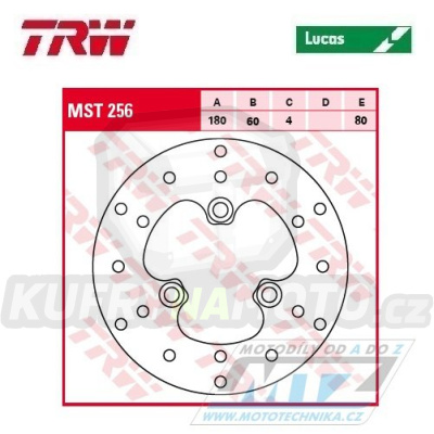 Kotouč brzdový TRW MST256 (180/60/3D) - ArticCat DVX50 + Generic GT50 + Kymco Cobra50+R10 + Spacer+Super9+Topboy+Vytality + Yager+Yup+ZX50+Dink125 + GrandDink125+Movie125+Mxer+R12