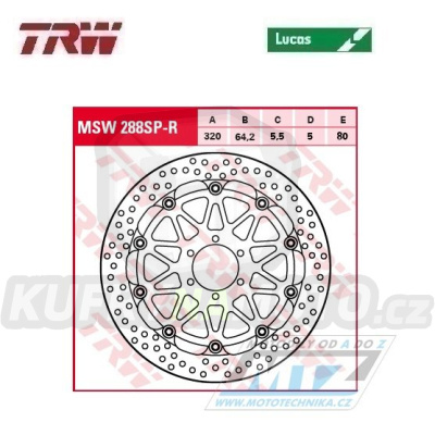 Kotouč brzdový plovoucí TRW MSW288SP-R (320/64,2/6D) - kulatý design - BMW HP4 1000RR / 12-18 + Moto Guzzi Audace