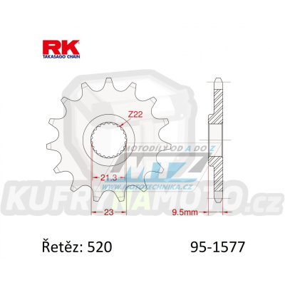 Kolečko řetězové (pastorek) 1577-15zubů RK - Yamaha TT600RE / 04 + XT600E / 99-03