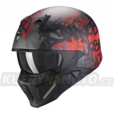 Moto přilba SCORPION COVERT-X WALL matná tmavě stříbrno/červená