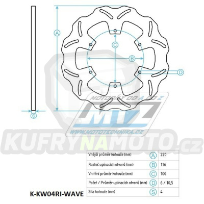 Kotouč brzdový (220/100/6D) - Kawasaki KDX125 / 90-99+KDX220 / 94-96+KDX250 / 91-93