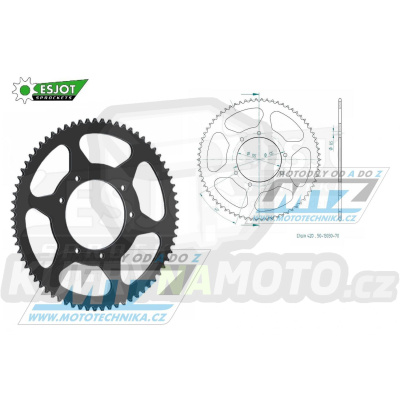 Rozeta ocelová (převodník) 1131-70zubů ESJOT 50-13030-70 - Malaguti 50 XSM+50 XTM + Rieju 50 RS3 Pro+50 MRX+50 MRT + MBK 50 X-Limit + Yamaha DT50R + Gas Gas 50 Rookie + Peugeot 50 XP6+XPS50 T + Aprilia 50 RX + Derbi 50 SendaR + Gilera 50 RCR