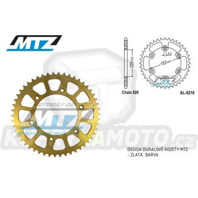 Rozeta řetězová (převodník) Dural 0210-47zubů MTZ - barva zlatá - Honda CR125+CR250+CR500 + CRF250R+CRF250X+CRF450R+CRF450X+CRF450RX+CRF450L + CRM250+CRF150F + CRF230F / 03-21