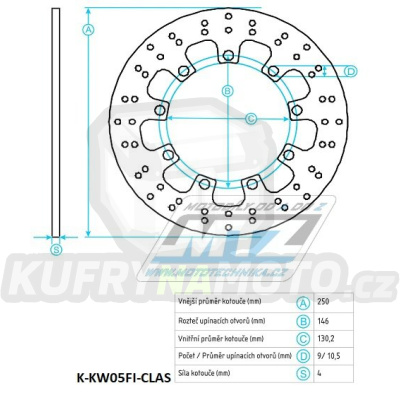 Kotouč brzdový nerezový (220/100/6D) - Kawasaki KDX125 / 90-99+KDX220 / 94-96+KDX250 / 91-93