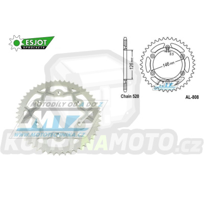 Rozeta řetězová (převodník) Dural 0808-51zubů ESJOT 53-32041-51WT - barva stříbrná - Suzuki RM125 / 80-11+RM250 / 82-12+RMX250 / 89-00+RMZ250 / 07-20+RMZ450 / 05-20+RMX450Z / 10-19+DRZ250 / 01-07+DR350 / 96-99+DRZ400S / 00-20+DRZ400E / 00-07 + Kawasa