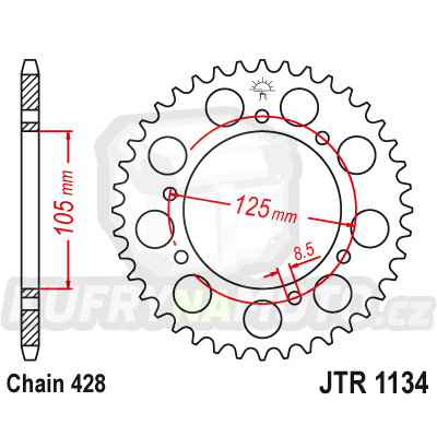 Řetězová rozeta JT JTR 1134-50ZBK 50 zubů, 428 Černý zinek